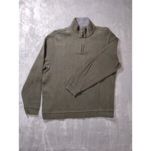 Men Large Army Green Quarter Zip Pullover Sweater Cotton By Tasso Ella Old Money